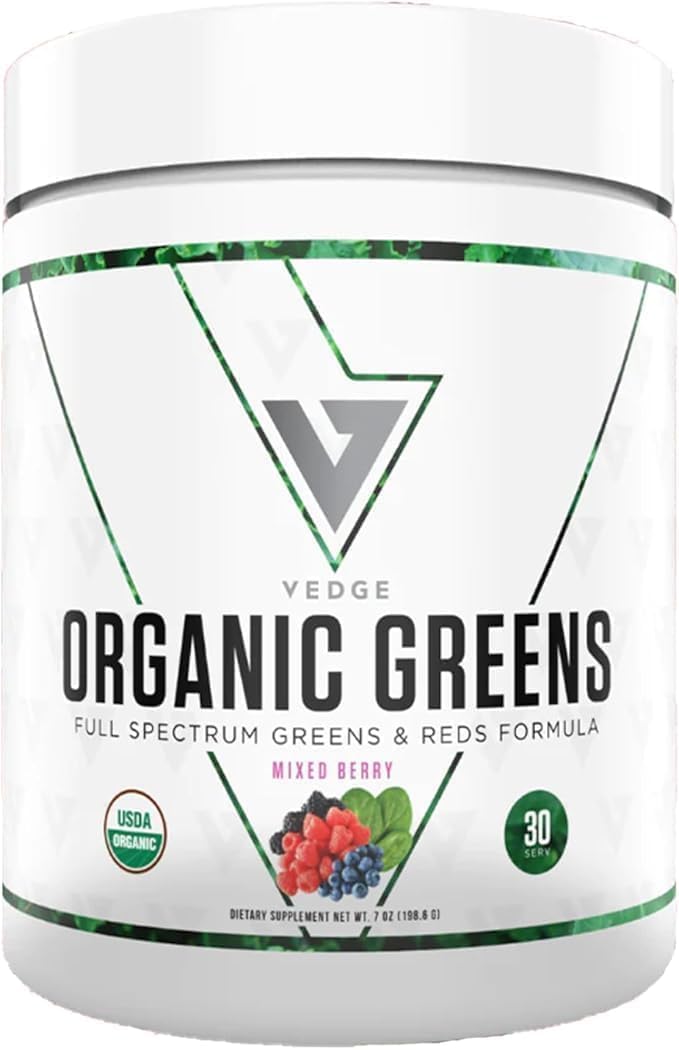 Vedge Nutrition Organic Greens - Vegan Plant-Based Superfood Powder - Drink Mix for Energy, Antioxidants & Recovery - Full Spectrum Greens for Athletes - 30 Servings - Mixed Berry Flavor