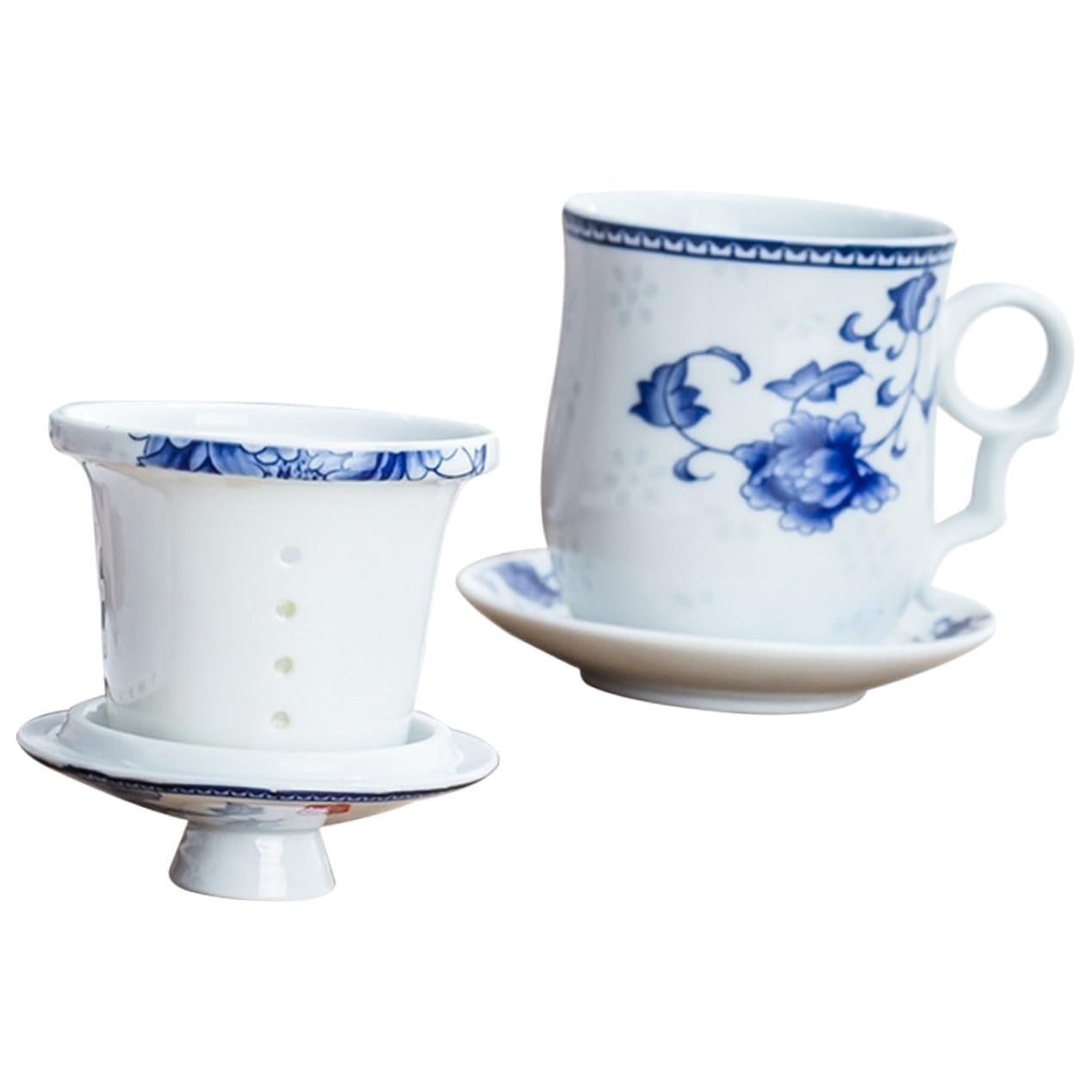 Toyvian Chinesische Teetasse aus Keramik mit Deckel und Untertasse Porzellan Teebecher für Zuhause und Büro als Tee Zubehör