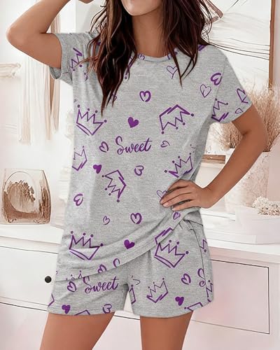 Image of CHICME Pajamas Set for Women 2 Piece Pjs Lounge Set Soft Short Sleeve Tops and Sleep Shorts with Pocket