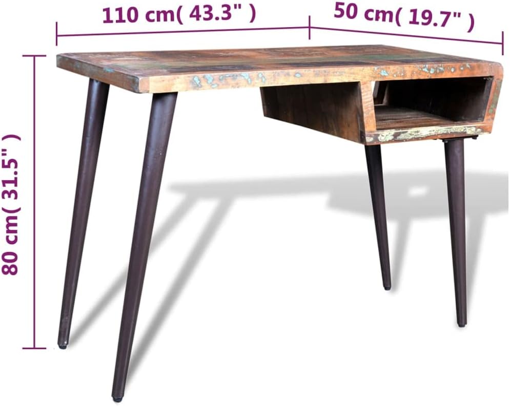 vidaXL Desk, Computer Desk with Compartment, Home Office Desk with Iron Legs, Writing Table Workstation, Farmhouse Retro, Solid Wood Reclaimed
