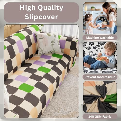 Image of Lukzer 3 Seater Multi Color Square Universal Sofa Cover | 360 Fully Covered Anti-Slip Washable Couch Cover Protecter | 140 GSM Stretch Fit Polyester + Spandex Slipcover (180-230cm /SC-041-03)