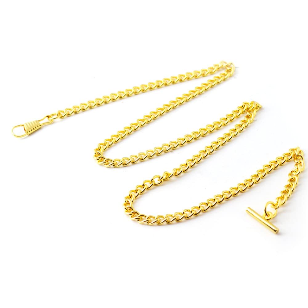 BOSHIYA Decent Chrome-Plated Vest Waistcoat T-bar Pocket Watch Chain Tone with Box,Gold