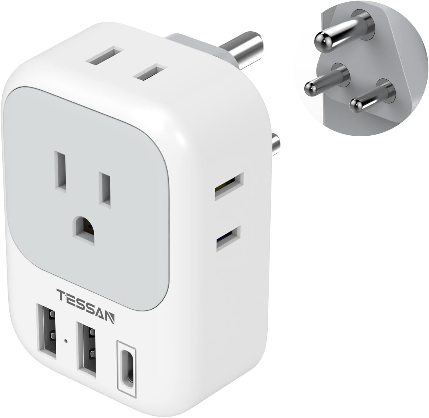 TESSAN US to India Plug Adapter, India Power Adapter with 4