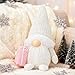 WDS WONDROUS Valentine Gnomes Plush Decor with Lights Decorations for Home, Pink & White Stuffed Gnomes with Glowing Nose - LED Nordic Elf Doll Set for Valentines Day Decor, Gift for Women