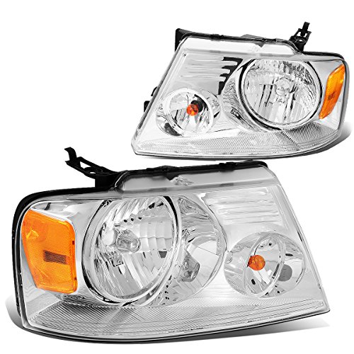 DNA MOTORING HL-OH-F1504-CH-AM Chrome Amber Headlights Replacement Compatible with 04-08 F150/06-08...