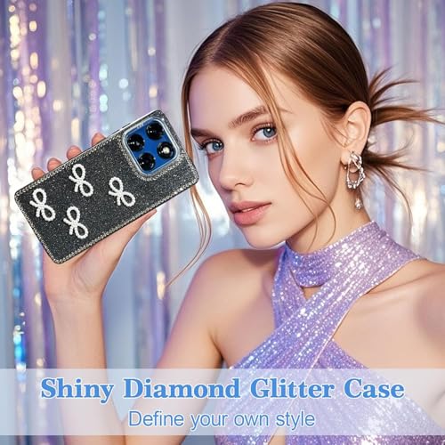 Image of DIZORO for Motorola Moto Edge 60 Fusion 5G / Edge 60 5G Cover,Cute Bow Tie Aesthetic Phone Case,Trendy Slim Hard IMD Shockproof Protective Bumper Designer Phone Back Cover for Women Girls Black
