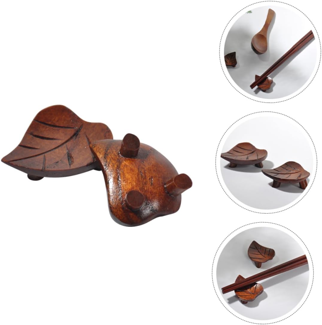 2pcs Wooden Decorative Leaf-shaped Chopstick Rest for Dining Table Spoons