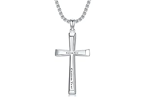 Custom Sterling Silver Engraved Cross Necklace For Men