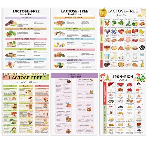 Honoson 6 Pcs Lactose Intolerance Diet List Lactose Free Snacks Food List Unframed Health Food to Eat Limit Avoid Chart Wall Art Poster for Kitchen Living Room Bedroom Decor Shopping