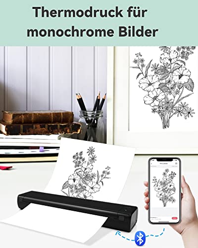 COLORWING Mobiler Drucker A4, Thermodrucker Klein mit Bluetooth, Tragbarer Drucker für Unterwegs und Tattoo, Unterstützt Thermopapier A4, Kompatibel mit Android iOS Mac – Bild 6