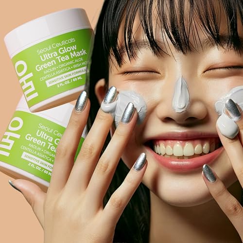 SeoulCeuticals Korean Skin Care Face Mask for Sensitive Skin - Korean Skincare Green Tea Wash Off Masks - K Beauty Face Masks - Aloe Vera Mask + Centella Asiatica Hydrating Facial Spa Mask 2oz