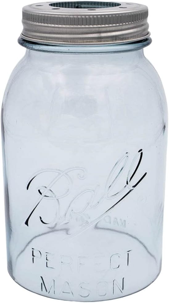 Open Bottom Mason Jar Glass Shade with 1-5/8-Inch Fitter Opening Lighting Lid (RM Quart Ball, Aqua)