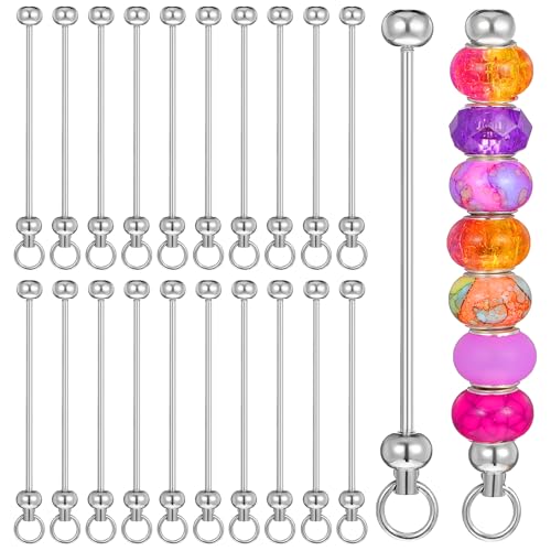 Heclia 20 Pcs Beadable Keychain Bars Silver Sturdy Stainless Steel