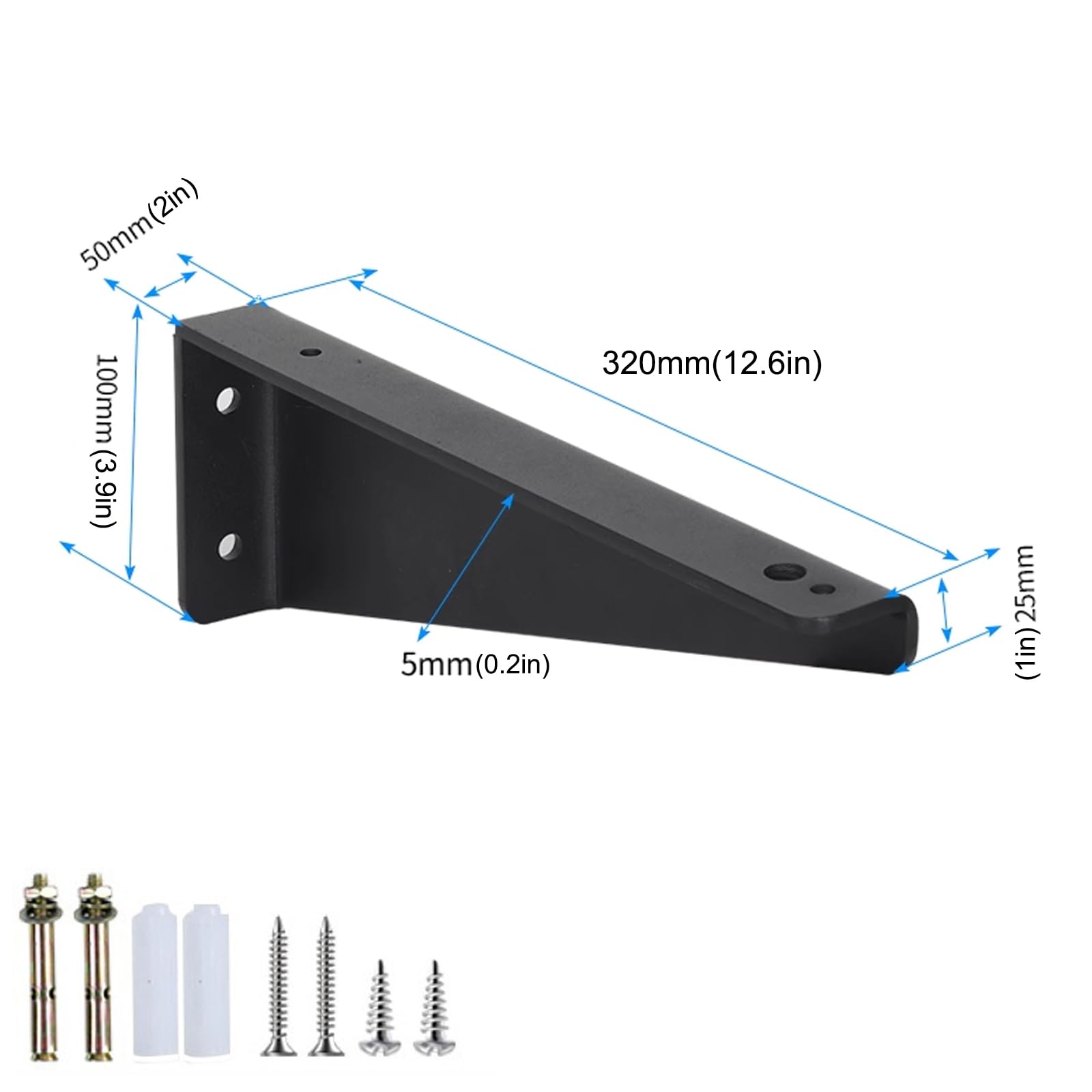 Soportes de pared resistentes en forma de L, soportes flotantes de metal para soportes de TV, escritorios, armarios y encimeras, acabado negro, 320 mm, incluye tornillos para una fácil instalación