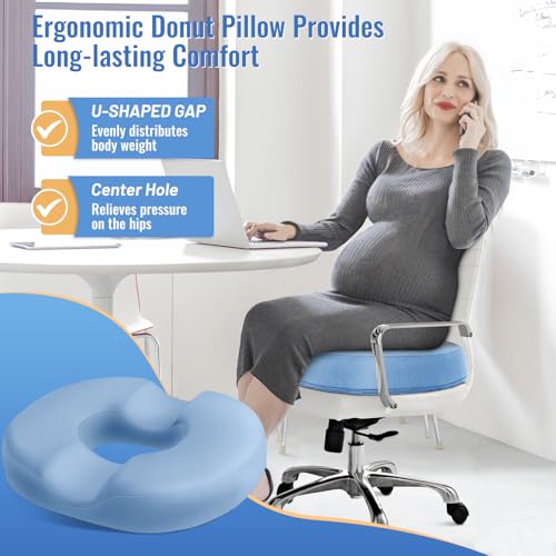 Image of CloudBliss Donut Pillow Stadium Seat Cushion for Tailbone Pain Relief and Hemorrhoids, Memory Foam Seat Chair Cushion, Portable Seat Cushions for Bleachers, Car, Home & Office