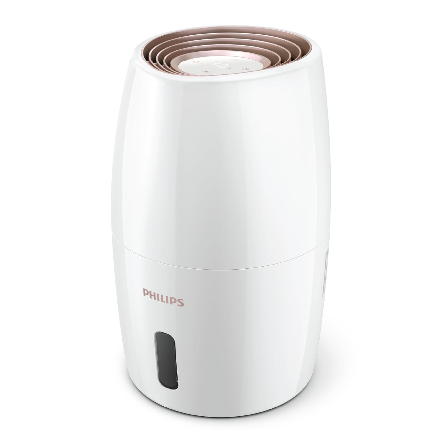 Philips Nawilżacz powietrza Serii 2000, Higieniczne nawilżanie NanoCloud, 99,97% mniej bakterii, 200 ml/h, Zbiornik 2L, Ultra cichy (33 dB), 3 prędkości, Tryby Auto i Nocny, Timer, Biały (HU2716/10)