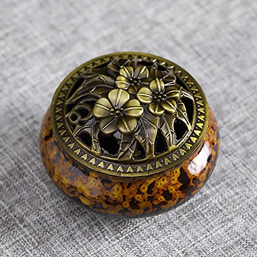 Taisida Incense Cone Burner, Ceramic Incense Burner, Celadon Incense Burner For Linear/Cone/Pan Incense Stick Burner, With Metal Incense Holder + Fireproof Cotton+ Cone Incense., Magic Yellow #TOP4