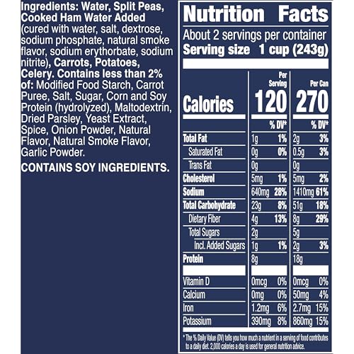 Image of Progresso Traditional Split Pea with Ham Canned Soup, Gluten Free, 19 oz | Real split peas, cooked ham & root vegetables, Good source of fiber, 120 calories per serving, No artificial flavors