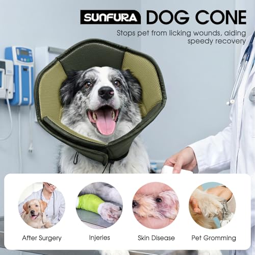 Image of Dog Cone - Soft Cone for Dogs to Stop Licking, Pet E-Collar Alternative After Surgery, Adjustable Pet Recovery Collar for Wound Healing, Army Green Large