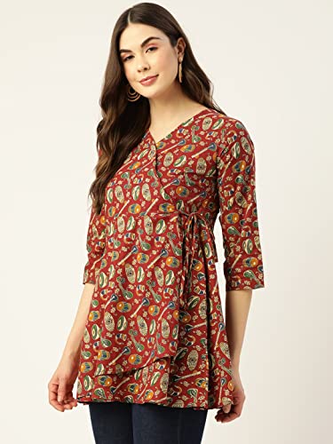 Image of feranoid Floral Print Angrakha 3 Sleeves Flared Kurti