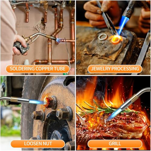 Image of High Intensity Propane Torch Head with Hose & Cylinder Clip, Gas Torch Head Fuel by Propane,MAPP, Blow Torch Welding Torch, Trigger Start torch lighter(Fuel Not Included)