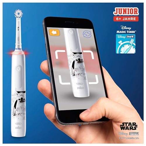 Oral-B Junior Star Wars Elektrische Zahnbürste/Electric Toothbrush für Kinder ab 6 Jahren, 2 Aufsteckbürsten, 360°-Andruckkontrolle, 2 Putzmodi inkl. Sensitiv Zahnpflege, weiche Borsten, Timer, weiß – Bild 6