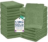 Dan River Paquete de 24 Toallas faciales 100% algodón, Toallas Esenciales de Secado rápido para baño, Manos, Cocina y Limpieza, paños de bebé, 12 x 12 Pulgadas, 400 gsm, Verde Salvia