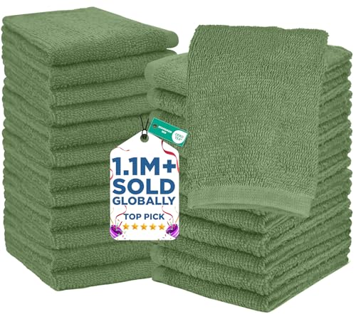 Image of DAN RIVER 24 Pack Wash Cloths for Showering [12x12] - 100% Cotton Washcloths Premium Quality Flannel Face Cloths for Bathroom, Highly Absorbent and Soft Feel Wash Clothes, Sage Green