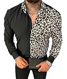 Camicia da uomo con stampa leopardata Primavera Estate Nuove camicie a maniche lunghe con risvolto colorblock