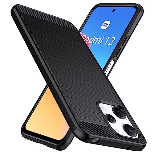 Natbok Funda para Xiaomi Redmi 12 4G,TPU Suave + Fibra de Carbono Flexible Carcasa,Grado Militar a Prueba de Golpes,Anti-Raspaduras,Antideslizante Funda para Redmi 12,Negro