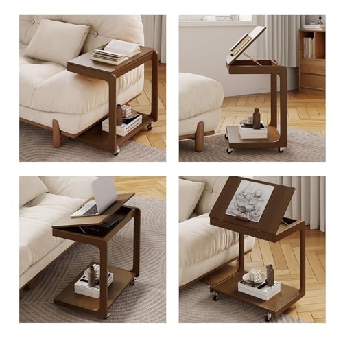 Mesa auxiliar móvil en forma de C de madera maciza inclinable para espacios pequeños 8