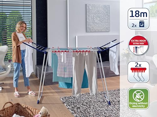 Leifheit Standtrockner Pegasus 180 Solid MAXX mit extra Langen Trockenstäben, extra hoher Flügelwäschetrockner, transportabler Wäscheständer
