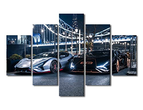 Peinture sur toile voiture de sport de nuit et paysage urbain moderne pour déco salon