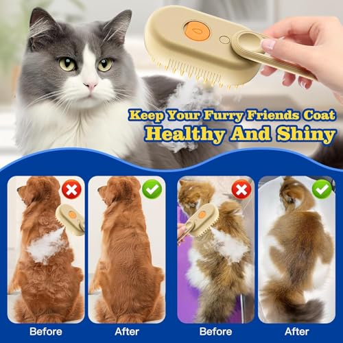Image of 3-in-1 Rechargeable Cat Steam Brush for Shedding and Grooming - Self-Cleaning Pet Brush for Dogs and Cats - Massage, Clean, and Remove Loose Hair