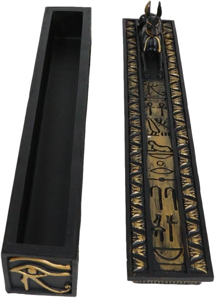 Ebros Gift Egyptian God of The Dead Anubis Jackal Dog Incense Burner and Storage Box Holder Sculpture Home Fragrance Accessory Egypt God of Afterlife and Mummification Usher of The Dead Figurine