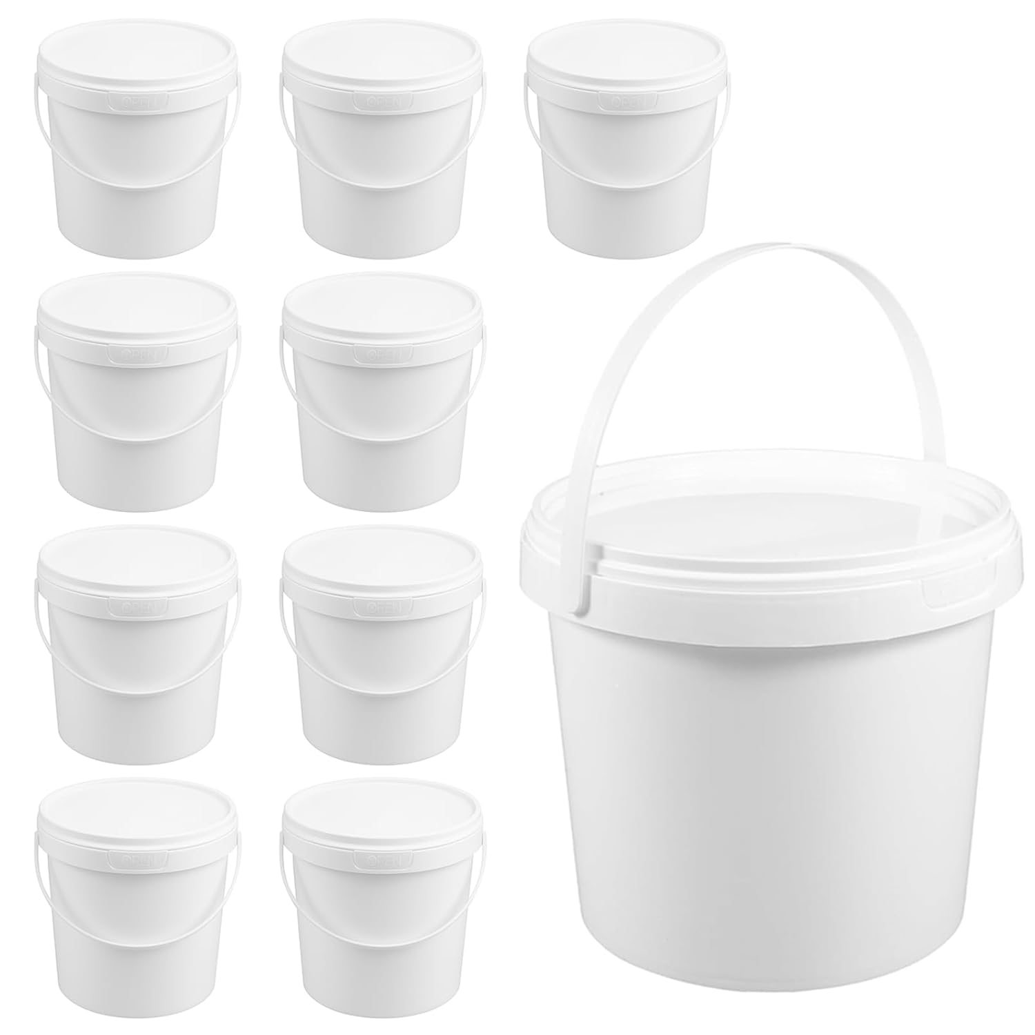10 Pcs Plastic Bucket with Lid, 1.5 Quart Thickened Storage Bucket, Paint Buckets Pails Paint Cans for Storing Paint, Pigments, Food, Feed, Etc