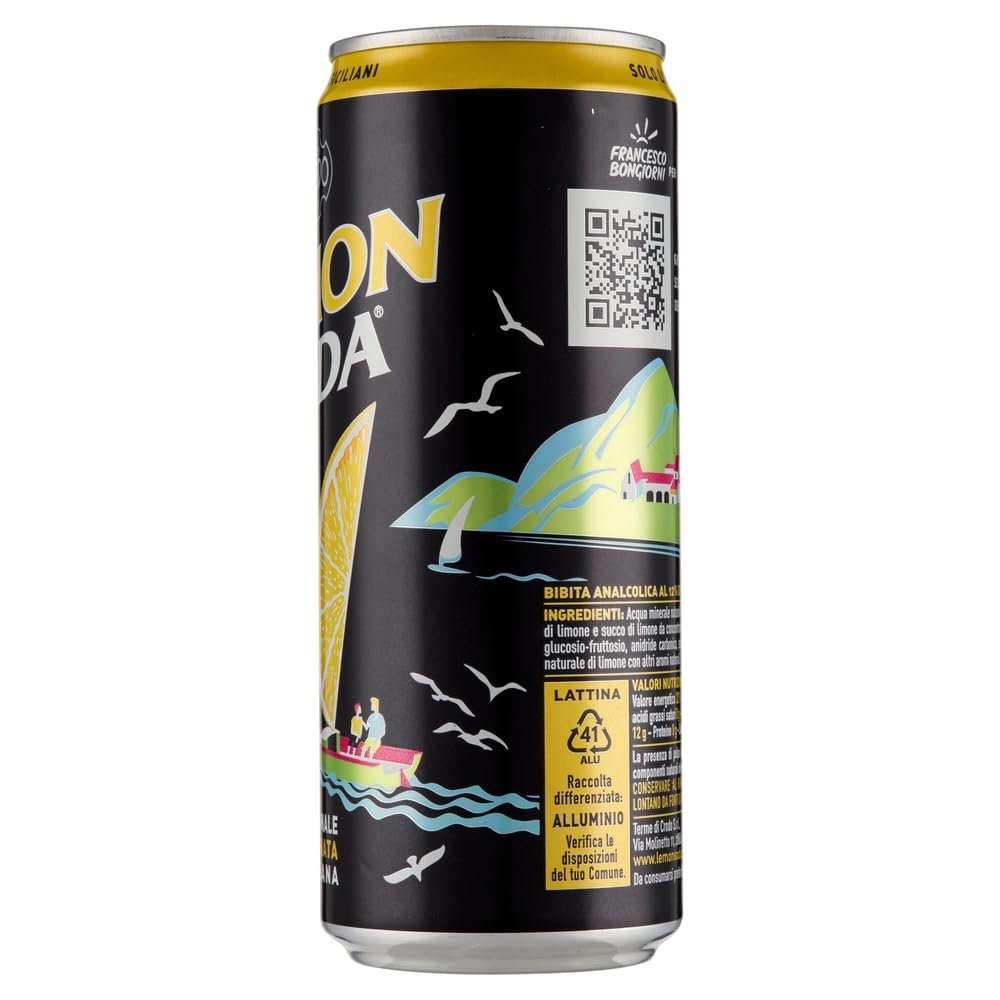 Italian Gourmet Lemonsoda Limonata Italiana Zitronenlimonade 72 x 330ml | Con succo di limoni siciliani, frizzante; eisgekühlt ideal für Party und, Gesamtnettogewicht 23,76 L + Kostenlos Polpa 400g