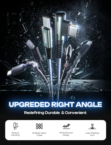 AINOPE USB C Cable 60W 2-Pack 6.6ft Nylon Braided USB C to USB C Cable Type C Charger Fast Charging Right Angle USBC Cable Charger Cord for iPhone 16 Pro Max 15 Plus Samsung S24 S23 iPad Pro MacBook - Image 3