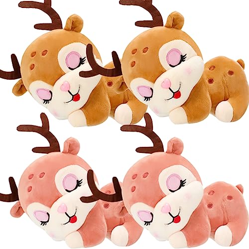 Image of Libima 4 Pcs Cute Deer Plush Toys, Soft Reindeer Pillow Toys, Deer Stuffed Animal Plushie Toy Decor, Plushies and Gifts for Girls Boys Teens Adults Christmas Birthday Party Favor, Pink and Brown