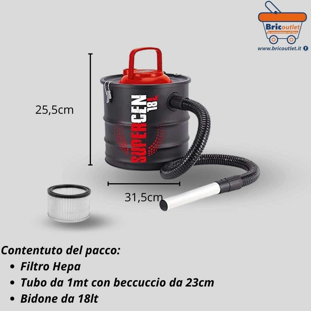 Aspicenere 18LT, Inossidabile, Bidone Aspira Aspirapolvere Aspiratori industriali 1200W con filtro e tubo inclusi