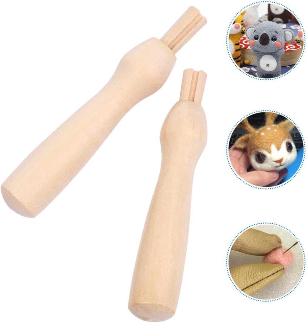 WOFASHPURET 5pcs Wooden Handle Felting Needle Set for DIY Wool Felt Craft Projects, Easy to Install and Comfortable to Touch Solid Wood Tool Handles for Needle Craft Use