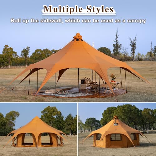 TOMOUNT Canvas Bell Tent Wall Tent with Stove Jack for Camping Glamping Yurt Dia.16.4ft*9.2ft (Yellow) - Image 4