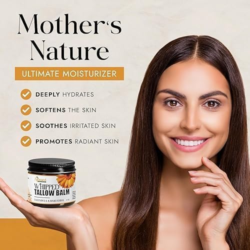 AJOMED Whipped Beef Tallow for skin Moisturizer with calendula and bakuchiol oil | beef tallow for skin care - handmade grass-feed Frankinsence tallow face cream- organic facial balm (UNSCENTED) - Image 3
