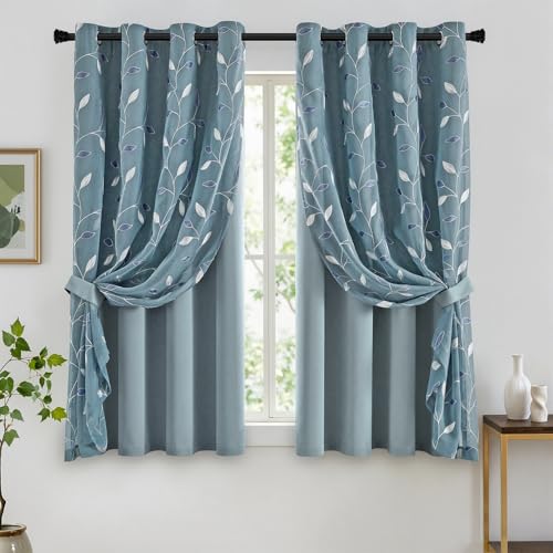 MIULEE Dusty Blue Double Layer Patterned Blackout Curtains 52" W x 63" L