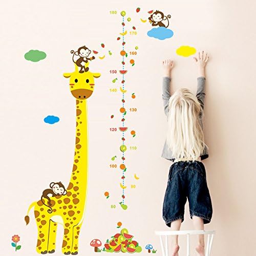 ThePuzzleClub Cartoon Measure Wall Stickers for Kids Rooms Giraffe Monkey Height Chart Ruler Decals Nursery Home Decor