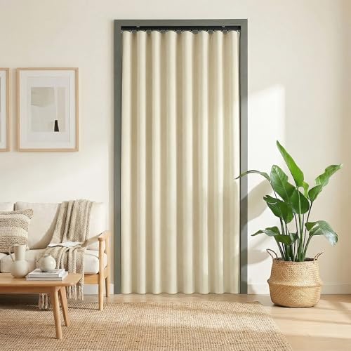 Image of hoeflife Blackout Curtains for Bedroom Room Darkening Curtains for Living Room Ceiling Door Curtain（Beige Drape 1 Panel,W52 x L96