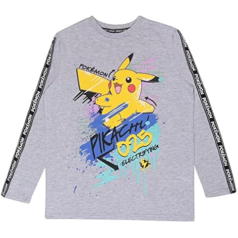 Popgear Pokemon Electrifying Pikachu-Camiseta de Manga Larga para niños, Color Gris Jaspeado Moda Cover