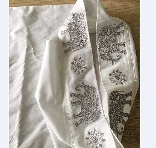 Meaning4 Fundas de Almohada de Color Blanco con Bordado de tamaño Queen, 100% algodón, Paquete de 2 Fundas de Almohada de 20 x 30 Pulgadas, Elephants, Queen Cover