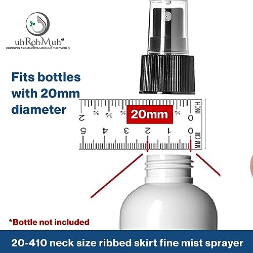 uh*Roh*Muh 20-410 Fine Mist Spray Caps (Pack of 50) Black - Neck Size Ribbed Skirt Spray Bottle Tops Replacement - Perfect for Hair, Skincare and Cleaning Solutions, Clear Plastic Overcap Included2