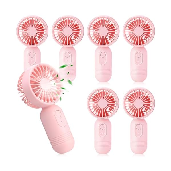 Mini Portable Fan Bulk Cute Handheld Lightweight Small Little Personal Hand Eyelash Fan 3 Speeds USB Rechargeable for Women Men Indoor Outdoor Makeup Travel Camping(Pink,6 Pcs)